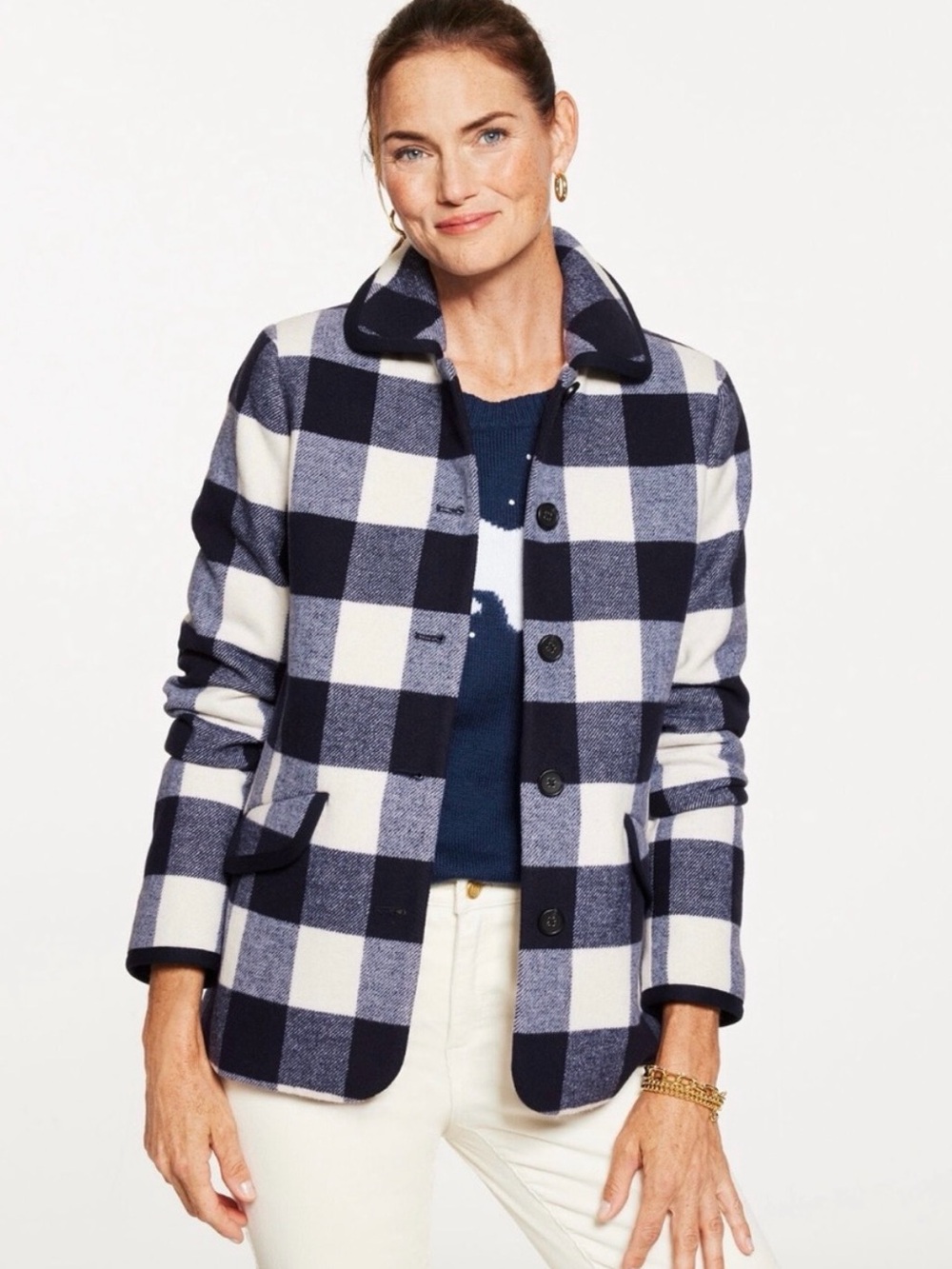 NWT Talbots blue
and white buffalo check tipped jacket blazer, size Medium